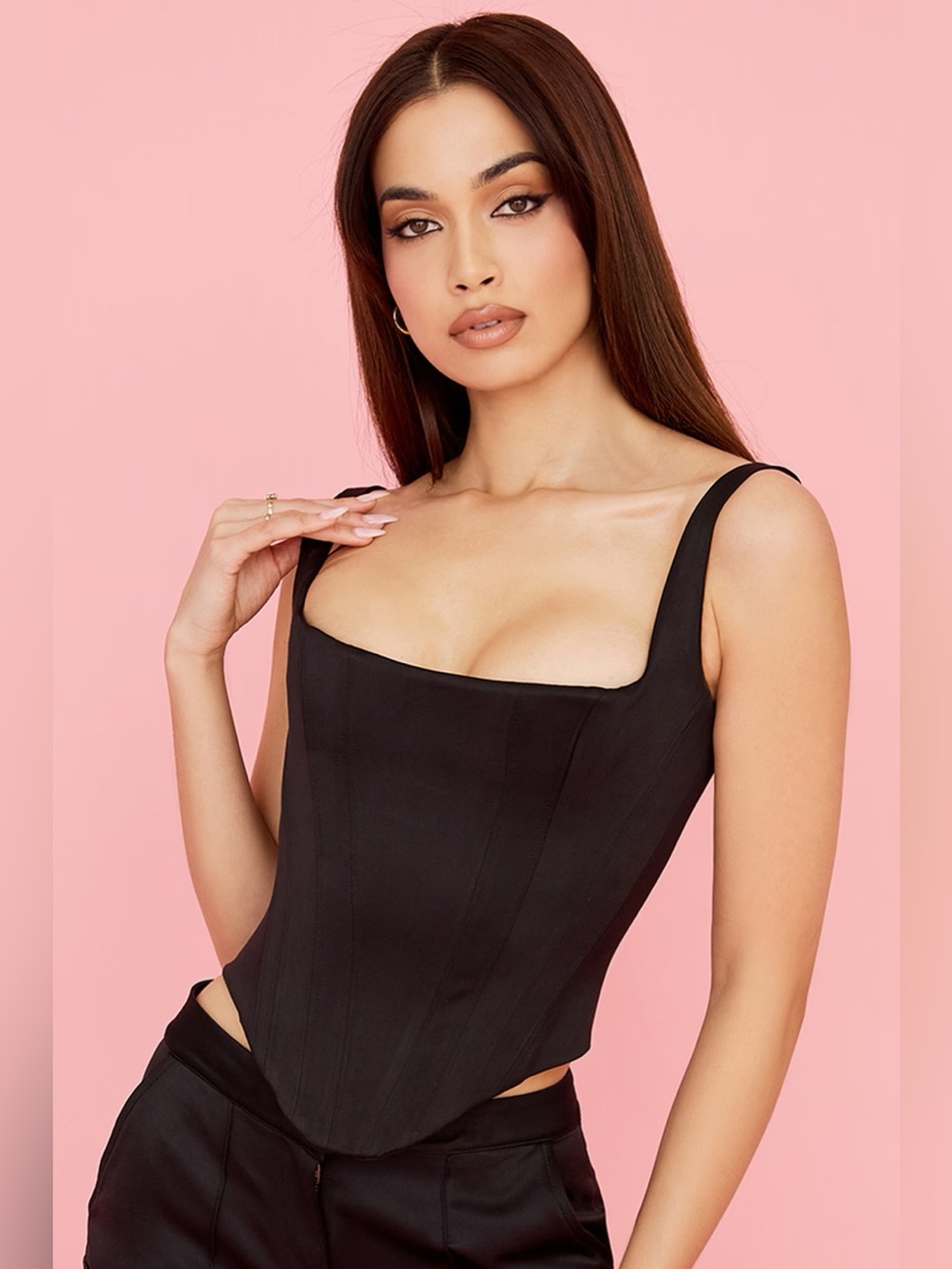 House of CB Rafa Black Satin Longline Corset